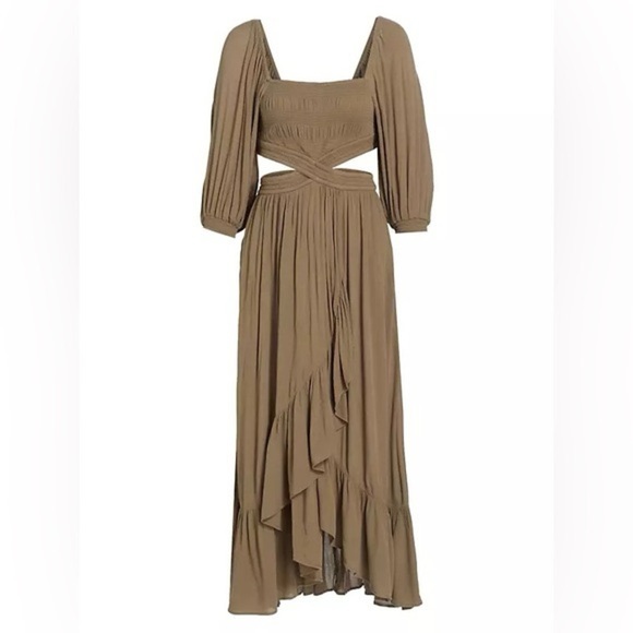 Free People Cross My Heart Cutout Maxi Dress taupe balloon sleeve side cut outs - Picture 4 of 14